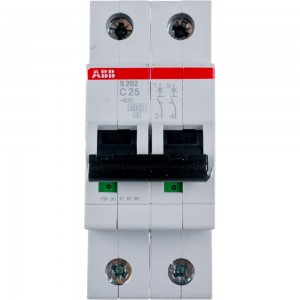Автоматический модульный выключатель ABB 2п C S202 6кА 25А 2CDS252001R0254