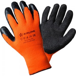 Утепленные акриловые перчатки с двухслойным латексным покрытием ладони Airline р.XL, оранжевый/черный AWG-W-05