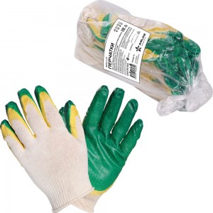 Хлопковые перчатки с двойным латексным покрытием ладони Airline зеленые, 5 пар AWG-C-09