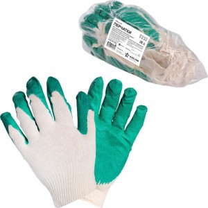Хлопковые перчатки с латексным покрытием ладони Airline зеленые, 5 пар AWG-C-07
