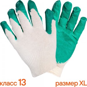 Хлопковые перчатки с латексным покрытием ладони Airline зеленые, 5 пар AWG-C-07