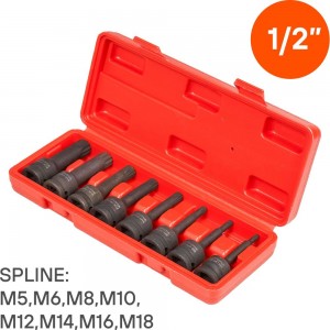 Набор головок ударных внешний SPLINE 8 шт, M5-M6-M8-M10-M12-M14-M16-M18, 78 мм, 1/2