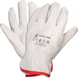 Водительские перчатки Airline, натуральная мягкая кожа, размер L, белые ADWG104