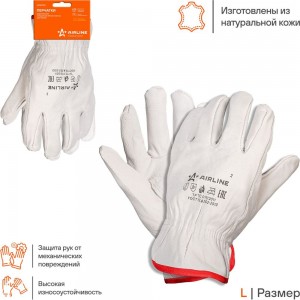 Водительские перчатки Airline, натуральная мягкая кожа, размер L, белые ADWG104