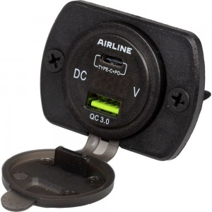 USB-розетка Airline встраиваемая, влагозащищенная, с 2 портами и вольтметром AEBJ200