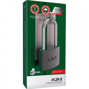 Навесной замок AJAX PD-01-63-L англ. 3 кл., длинная дужка, коробка 42243