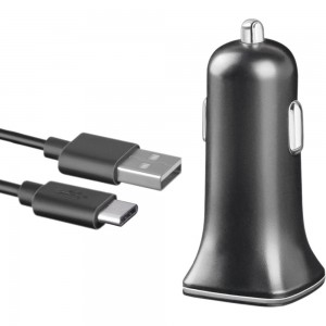 Универсальное автомобильное зарядное устройство AKAI 2хUSB, 2.4 A, черный, + кабель USB TypeC CH-6D07B