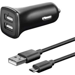 Универсальное автомобильное зарядное устройство AKAI 2хUSB, 2.4 A, черный, + кабель micro USB CH-6D08B