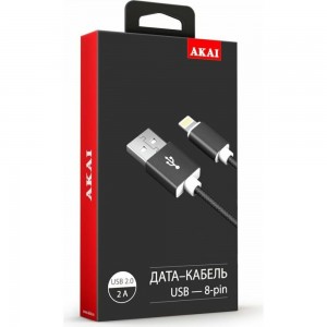 Дата-кабель AKAI USB 2.0 8-pin Apple Lightning черный CE-604B