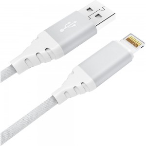 Дата-кабель AKAI CE-610 USB A- Lightning, 1м, 2.1А, текстиль, белый CE-610W