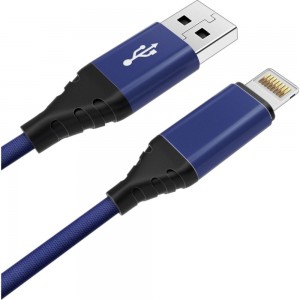 Дата-кабель AKAI CE-610 USB A- Lightning, 1м, 2.1А, текстиль, синий CE-610BL