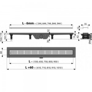 Душевой лоток Alca Plast горизонтальный выпуск, комбинированный затвор, Дн40 950х60 нержавеющая решетка APZ10-950M 004-0478
