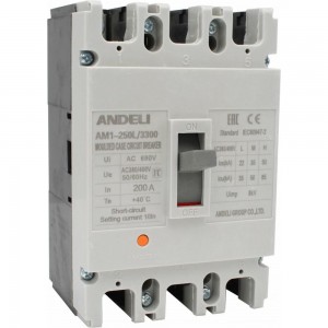 Автоматический выключатель ANDELI AM1-250L/3P 200A 35KA ADL06-041