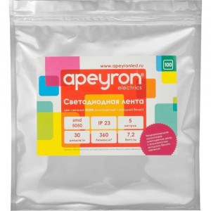Светодиодная лента Apeyron 12В, 7,2 Вт/м 100