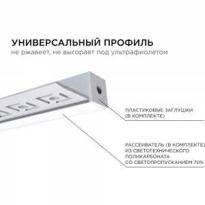 Алюминиевый профиль Apeyron для светодиодной ленты, штукатурка, серебро, 33x13мм, 2,5м, комплект 08-50