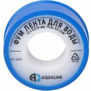 ФУМ лента для воды AQUALINK 12х0,075 мм, 10 м 2921