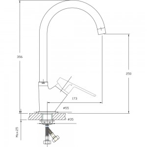 Смеситель для кухни ARCO DA VELLA 40 мм, ручка боковая, с гайкой А40(1)23 07411