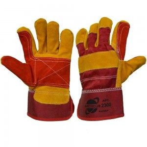 Комбинированные перчатки ARCTICUS желтые/красные, спилок КРС, х/б, усиление ладони 2300-101