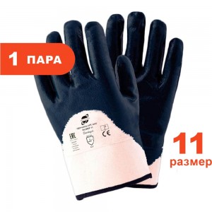 Трикотажные перчатки Arcticus х/б, с нитриловым синим 3-х слойным 3/4 покрытием, крага, р. 11 4430-111