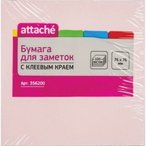 Блок-кубик Attache с клеевым краем 76х76, розовый, 100 листов 356200