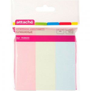 Бумажные клейкие закладки Attache 3 цвета по 100 листов 25х76 мм 958600