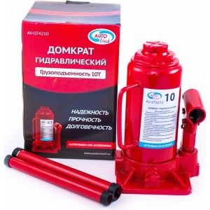 Гидравлический бутылочный домкрат 10 т в коробке /красный/ AUTOVIRAZH AV-074210