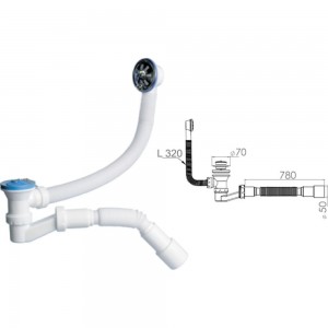 Сифон для ванны AV Engineering выпуск D70 перелив гибкая труба 40x40/50 AVE129730