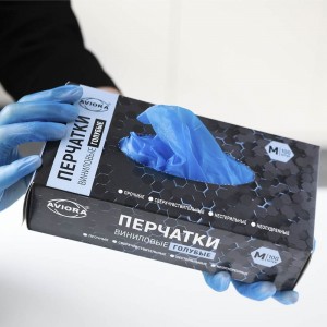 Виниловые неопудренные перчатки AVIORA голубые, размер M, 100 шт 402-916