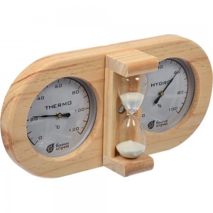 Термометр с гигрометром Банные штучки, Банная станция с песочными часами, 27х13.8х7.5 см 18028