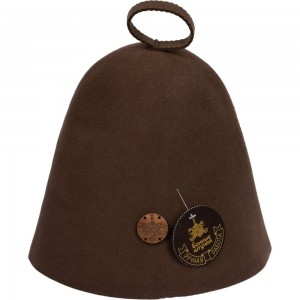 Бесшовная коричневая шапка с вышитым логотипом Банные Штучки войлок 100% 41415