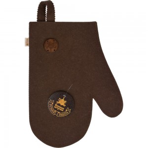 Рукавица с деревянным логотипом Банные Штучки войлок 100%, коричневый 41421