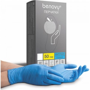 Медицинские диагностические одноразовые перчатки BENOVY нитриловые, голубые, р. L, 100 шт 24 327
