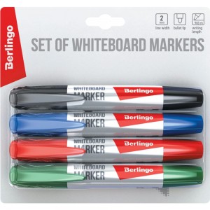 Набор маркеров для белых досок BERLINGO WB200 4 цвета, пулевидный, 2 мм, блистер BMc_40509