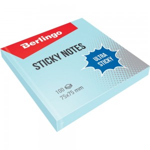 Самоклеящийся блок BERLINGO Ultra Sticky 75x75 мм, 100 листов, пастель, голубой LSn_39205
