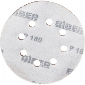 Круг абразивный с перфорацией (5 шт; 125 мм; Р180; Velcro; 8 отв) Biber 70687 тов-165727