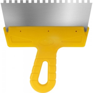 Фасадный зубчатый шпатель (200 мм, нержавеющая сталь, 6 мм, желтая ручка) Biber МАСТЕР 35183 тов-176010