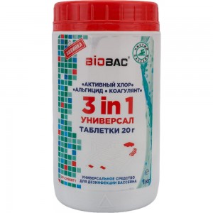 Таблетки BIOBAC Универсал 20г 3 в 1 хлор, альгицид, коагулянт, 1 кг BP-CH90MT1