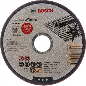 Диск отрезной по нержавеющей стали Standard 125x1х22.2 мм Bosch 2608603171