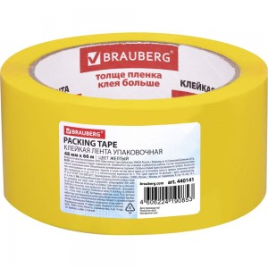 Клейкая лента BRAUBERG 48 мм х 66 м, упаковочная, желтая, 45 мкм, 440141