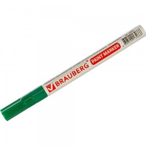 Лаковый маркер-краска BRAUBERG 1-2 мм, зеленый, нитро-основа, алюминиевый корпус, 150870