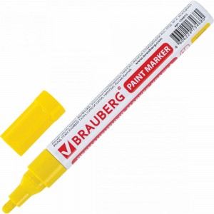 Лаковый маркер-краска 2-4 мм, желтый, нитро-основа, алюминиевый корпус BRAUBERG 150872