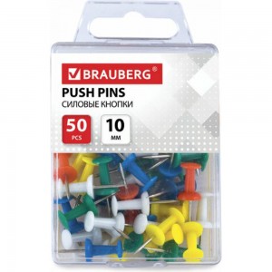 Силовые цветные кнопки-гвоздики BRAUBERG 50 в пластиковой коробке 221117