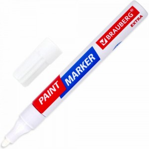 Лаковый маркер-краска BRAUBERG EXTRA paint marker 4 мм, белый, улучшенная нитро-основа, 151978