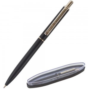 Подарочная шариковая ручка BRAUBERG Larghetto синяя, черный корпус с хромом, линия 0.5 мм 143476