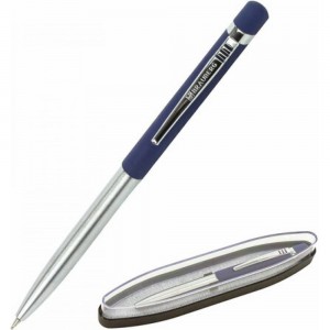 Подарочная шариковая ручка BRAUBERG Ottava синяя, серебристый корпус с синим, линия 0.5 мм 143487