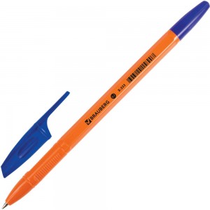 Ручка 50 шт в упаковке BRAUBERG шариковая X-333 Orange СИНЯЯ корпус оранжевый узел 07мм линия 035мм 142409