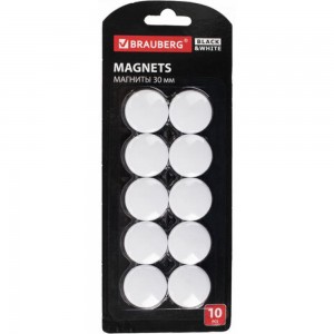 Усиленные магниты BRAUBERG BLACKWHITE 30 мм, набор 10 шт, белые 237467