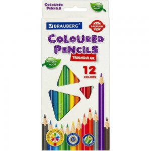 Карандаши цветные 12 шт в упаковке BRAUBERG PREMIUM 12 цветов трехгранные грифель мягкий 33 мм 181651