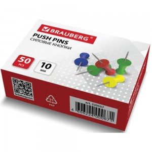 Силовые кнопки-гвоздики BRAUBERG цветные 50шт. в карт. коробке 220557