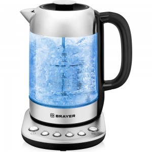 Электрический стеклянный чайник BRAYER 1.7 л, с выбором температуры, ситечко BR1028